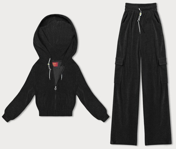 Černý dámský komplet - mikina a kalhoty typu cargo (AMG-322A) odstíny černé XL (42)