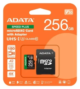 ADATA Speed Plus microSDXC 256 GB / Paměťová karta / UHS-I U3 / Class 10 / + adaptér (UD256GUI3V30A2SP-RA1)