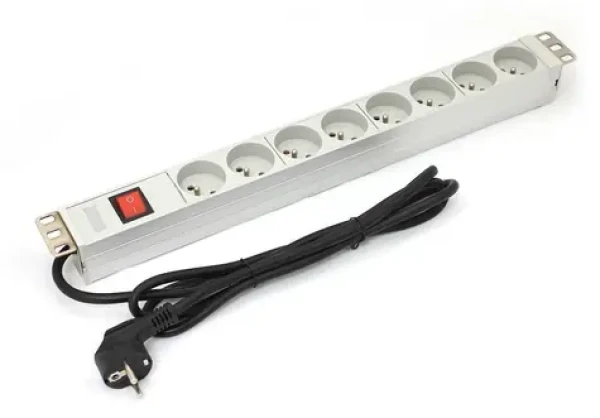 Napájecí lišta do racku 19" hliníková / PDU / 8x zásuvka / 16 A / vypínač / 1,8 m (A-19-STRIP-2-IMP)
