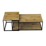 Stůl konferenční, set 2 ks, MDF deska, dekor divoký dub, kovová podnož, černý lak