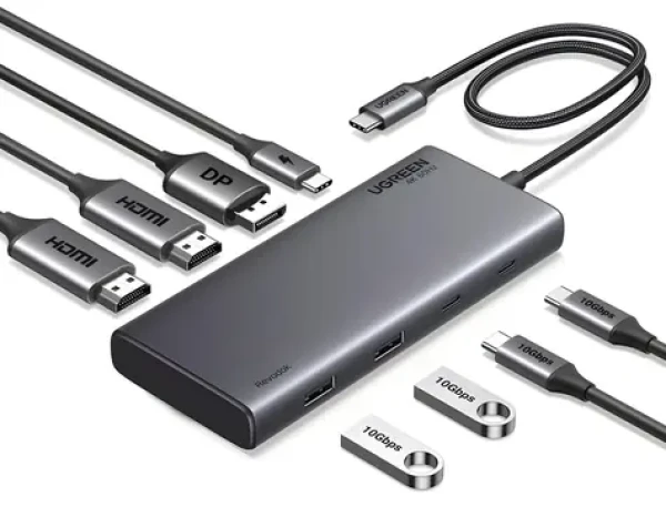 Ugreen CM639 šedá / USB hub / 2x HDMI / DisplayPort / 2x USB 3.2 / 2x USB-C / PD / 4K 60Hz (35625)