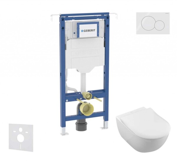 GEBERIT - Duofix Set předstěnové instalace, klozetu a sedátka Villeroy Boch, tlačítka Sigma01, DirectFlush, SoftClose, CeramicPlus, alpská bílá SANI11CK3113