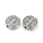 Kovový korálek - medailka Sv. Benedikta - starostříbrný - 10 x 2 mm - 1 ks
