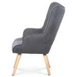 Křeslo "ušák" s podnožkou, potah šedá látka, dřevěné nohy, masiv kaučukovník