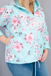 Dámská jarní prošívaná bunda Plus Size s kapucí a květinovým vzorem mátová UNI