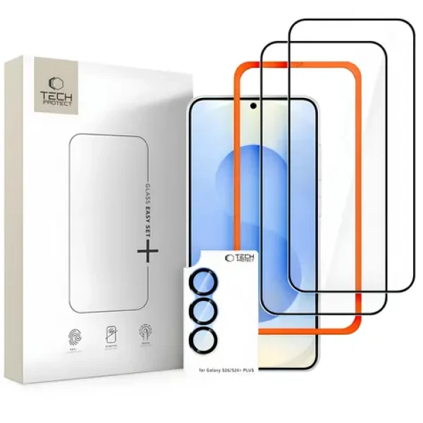 Tech-Protect Easy Set+ černá / Ochranné tvrzené sklo / Samsung Galaxy S26 / 3 ks