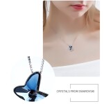 Stříbrný náhrdelník Swarovski Elements Crystal Butterfly - motýl, stříbro 925/1000, Modrá 40 cm + 5 cm (prodloužení)