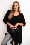 Svetr dámský vlněný asymetrický Plus Size s výstřihem do V černý UNI