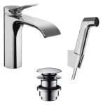 Hansgrohe Vivenis - Umyvadlová baterie s výpustí Push-Open a bidetovou sprškou | EcoSmart | chrom (75210000)