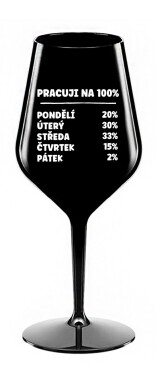 PRACUJI NA 100% - černá nerozbitná sklenice na víno 470 ml