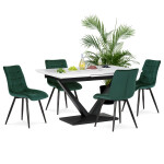 Jídelní židle, potah v zeleném sametu, kovové podnoží v černé práškové barvě