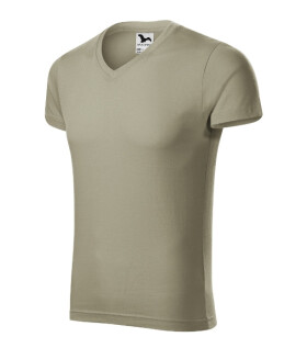 Slim Fit V-neck tričko pánské světlá khaki 2XL