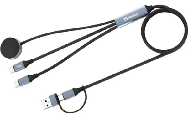 Sandberg 3v1 cestovní nabíjecí kabel černá / Nabíjecí kabel / USB-C, USB-C, Apple Watch / 100 W / 1,2 m (441-69)
