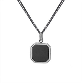 Pánský náhrdelník s černým achátem Antonio - chirurgická ocel, 60 cm Vintage