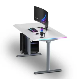 ULTRADESK QUEST šedá-bílá / Herní stůl / 140 × 70 cm / elektricky nastavitelná výška 72–120 cm / LED RGB (UD-QST-FRGY/DTWT)