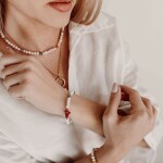 Luxusní perlový náramek Noelia - korál, tyrkys, perla, Zlatá 17 cm + 3 cm (prodloužení) Bílá