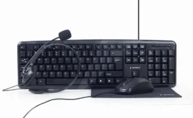 Gembird KBS-UO4-01 černá / klávesnice + myš + podložka + sluchátka / US layout / USB-A / 1000 DPI (KBS-UO4-01)