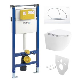 Mereo WC set - Smart flush rimless WC oblé, modul pro sádrokarton, bílé oválné tlačítko MM02NSETRT210