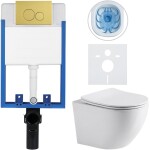 CERANO - Kompletní WC set Profi/Cesso - bílá lesklá - WC tlačítko Duo/Zlatá - pro zazdění - 49x36 CER-8050BD84212
