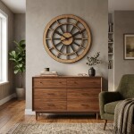 DumDekorace VICTORIA 75 cm dřevěné nástěnné hodiny – tichý mechanismus