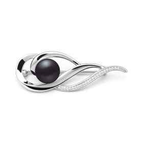 Stříbrná brož s černou perlou Gabriella, stříbro 925/1000, Stříbrná Černá