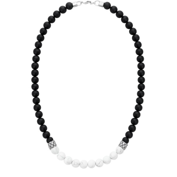 Pánský korálkový náhrdelník Marco - 8 mm bílý howlit a onyx, Bílá/čirá 60 cm