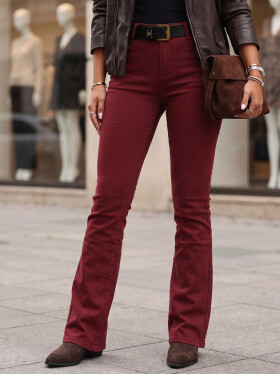 Dámské džíny s rozšiřujícími se nohavicemi, s páskem a vysokým pasem, vínové, FashionStreet UY3111 S/36