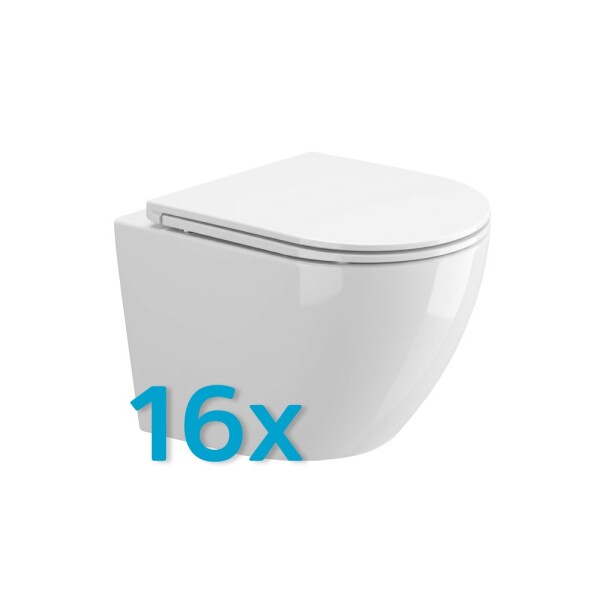 Mereo WC závěsné kapotované, RIMLESS, 490x370x360, keramické, vč. sedátka CSS123, 16ks VSD82SAKCE16