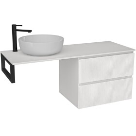 CERANO Koupelnová skříňka Carole - bílá matná rýhovaná + deska pod umyvadlo z lit. mramoru Elanys - 12 mm + konzole černá - 160x46x49,2 cm - 451347
