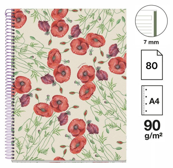 Poznámkový blok Entredos NB-1, A4, 90g, karton, 80 listů, linka - Papaver Rhoeda