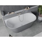 MEXEN/S - Oval Sim volně stojící vana nástěnná 170 x 80, bílá/šedá, sifon a přepad nikl kartáčovaný 52661708062-97