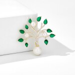 Luxusní brož s perlou a zirkony Strom života, Zelená