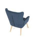 Křeslo, potah modrá manšestrová látka, dřevěné nohy, masiv kaučukovník
