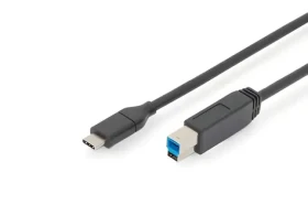 Digitus USB 3.0 kabel USB-C - USB-B 1,8m černý / Kabel / 5 Gbit/s / USB PD (AK-300149-018-S)