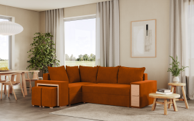 FRONTI Rohová rozkládací sedačka MAROLA oranžová - CORD 205.11 17822