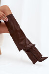 Zateplené Kozačky Na Jehlovém Podpatku S Otočeným Svrškem Čokoládové Tamonia 39