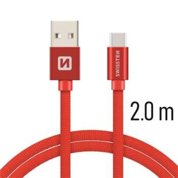 Swissten 71521306 USB 2.0 typ A na C, USB 2.0, zástrčka A - zástrčka C, opletený, 2m, červený