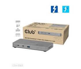 Club3D hub Thunderbolt 5 5v1, 3x USB-C TB5, 1x USB-A, 1x8K60Hz, 3x 5K60Hz, certifikace Thunderbolt Share, 180W