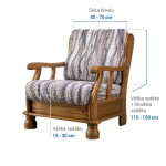 Bielastické potahy OCEANO NOVÉ šedo-modré křeslo s dřevěnými rukojeťmi (š. 40 - 70 cm)