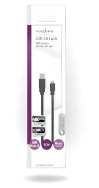 Nedis USB 2.0 kabel černá / Kabel USB / USB-A - Micro-B / 480 Mbps / 1 m / Plochý (CCGP60410BK10)