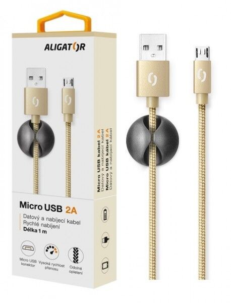 ALIGATOR PREMIUM Datový kabel 2A, Lightning zlatý (DATKP06)