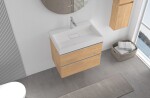 CERANO - Koupelnová skříňka Velora - dub medový, úchytka chrom + umyvadlo z lit. mramoru s otvorem Vita - bílá lesklá - 70x63x46,5 CER-8050BD83880