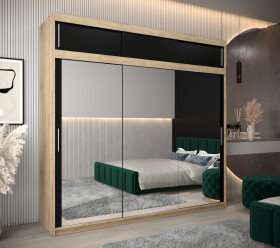 Šatní skříň Abi T3 s nástavcem Barva korpusu: Dub - sonoma, Rozměry: 250 cm, Dveře: Černá