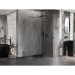 MEXEN/S - Lunar T sprchový kout dveře křídlové pravá 75 x 90, transparent, černá 834T-075-090-70-00-P