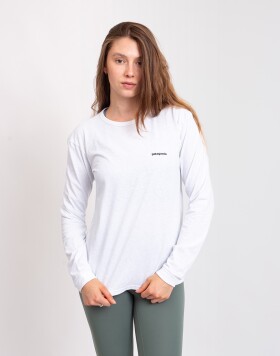 Tričko Patagonia W's L/S P-6 Logo Responsibili-Tee® Fiber White