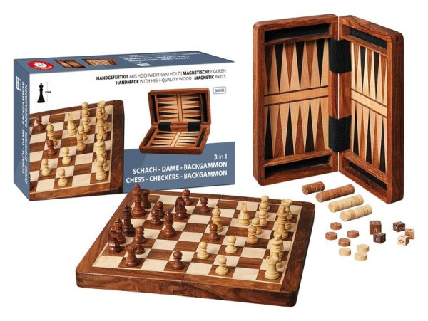 Šachy, Dáma, Backgammon 3v1 30 cm
