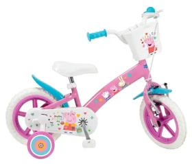 TOIMSA Dětské jízdní kolo Peppa Pig růžové / 12" / postranní kolečka / košík / přední brzda / 3-5 let (TOI1195)