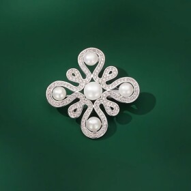 Brož s perlou a zirkony Ginevra, Stříbrná