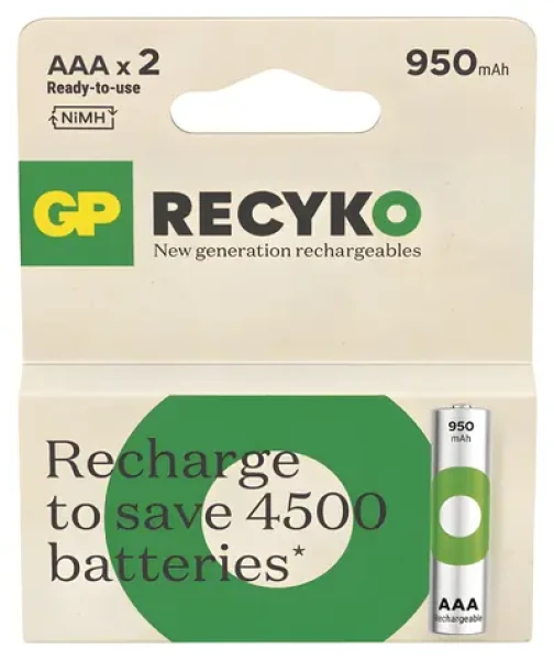 GP ReCyko AAA HR03 950mAh 2ks / Nabíjecí baterie / NiMH / 500+ nabíjecích cyklů (1032122090)