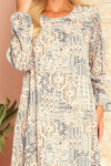 HANNAH Dámské šifonové šaty výstřihem na zádech béžovo-světle modrým vzorem typu "boho" 319-2